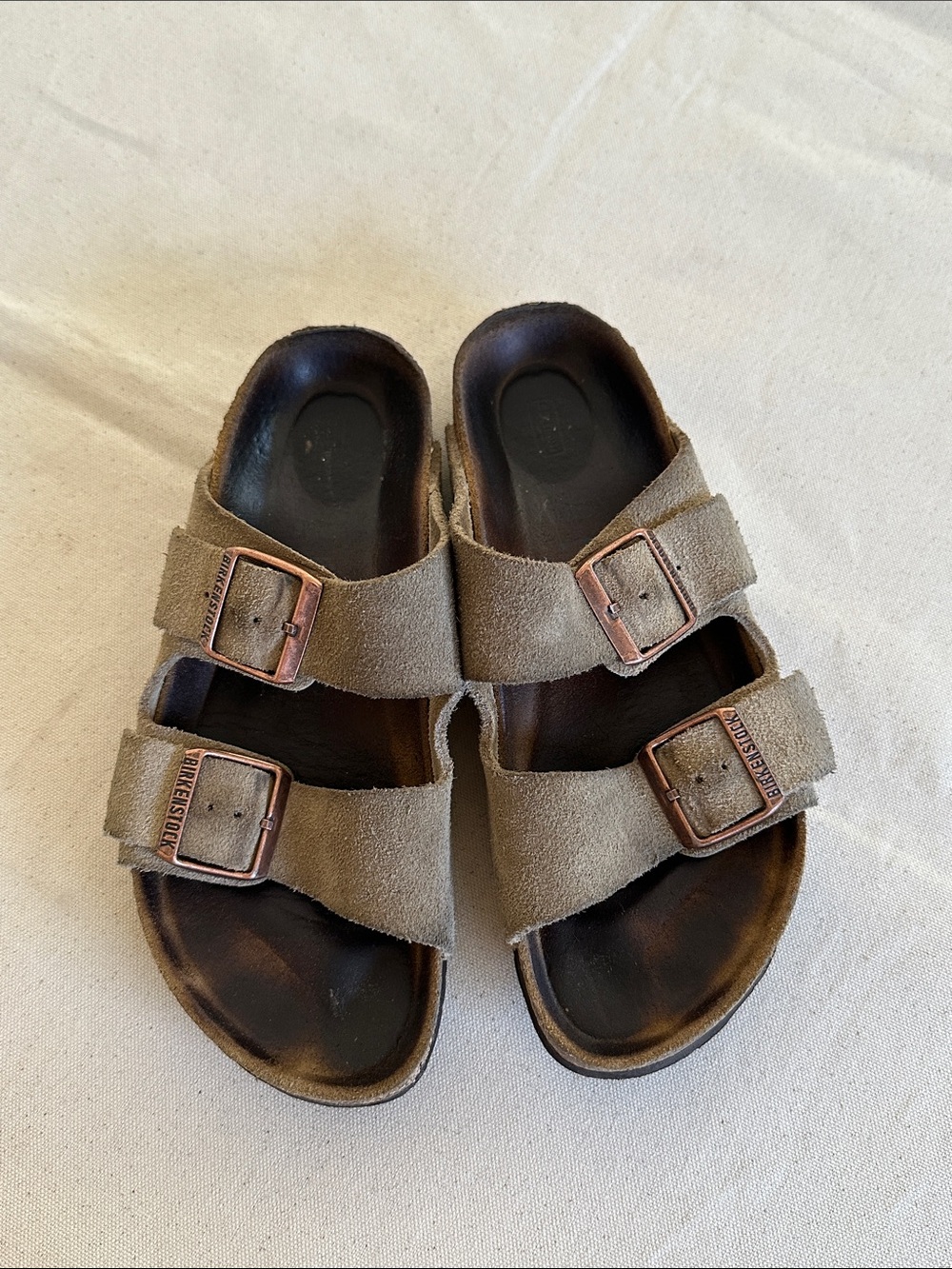 Birkenstock Arizona Suede Double Strap Sandals - Taupe